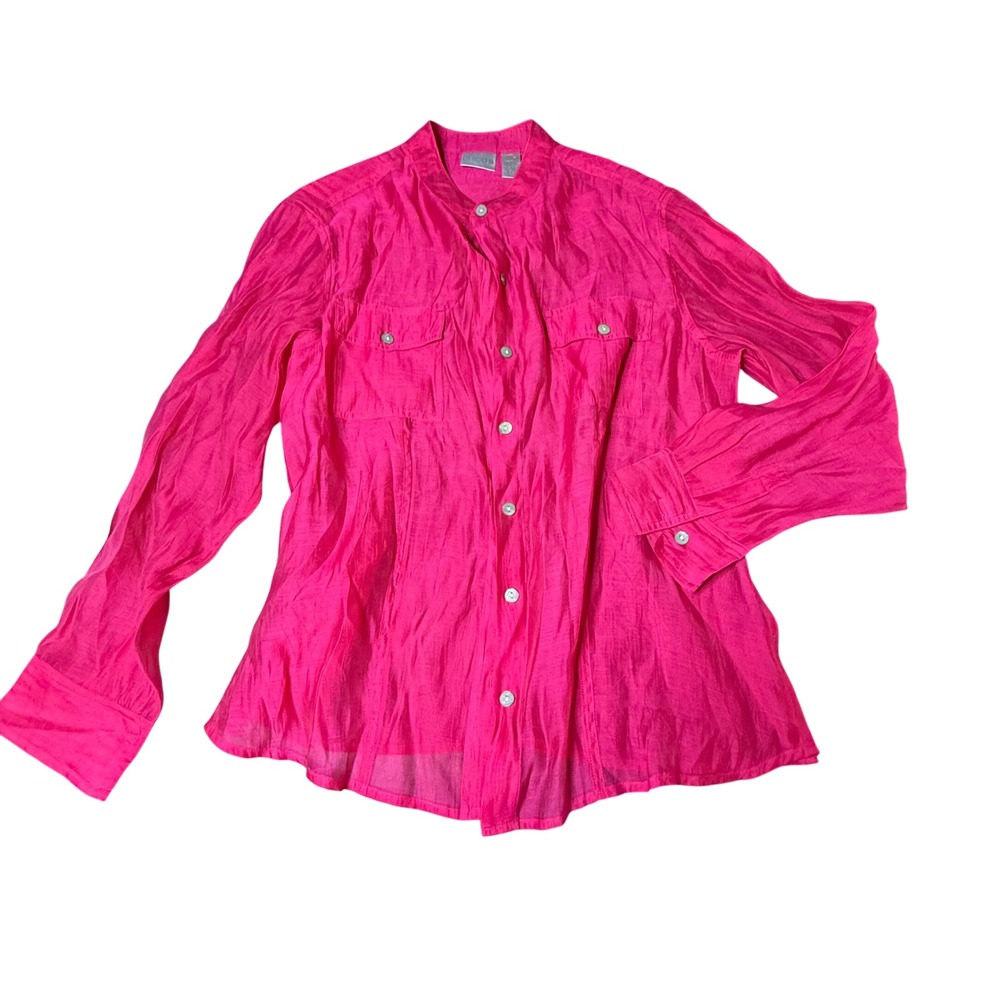 Chico's‎ Pink Long Sleeve Collared Button Front Gauze Shirt Size 2